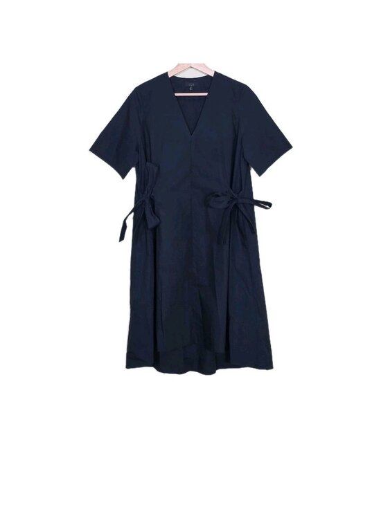 COS Dresses & Skirts - COS Poplin Cotton Dress Women 4 Navy V Neck SS Side Ties High Low Hem Minimalist